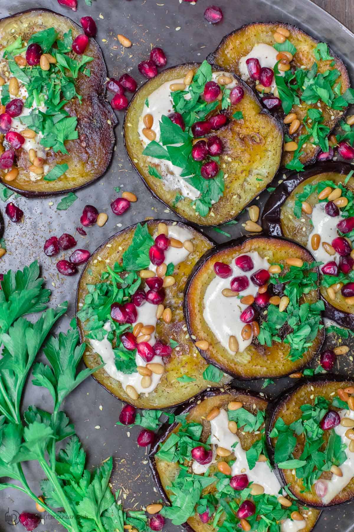 Eggplants with Tahini and Pomengranates