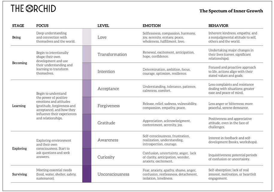 Chart of The Spectrum of Inner Growth™ showing five stages of emotional and spiritual development.