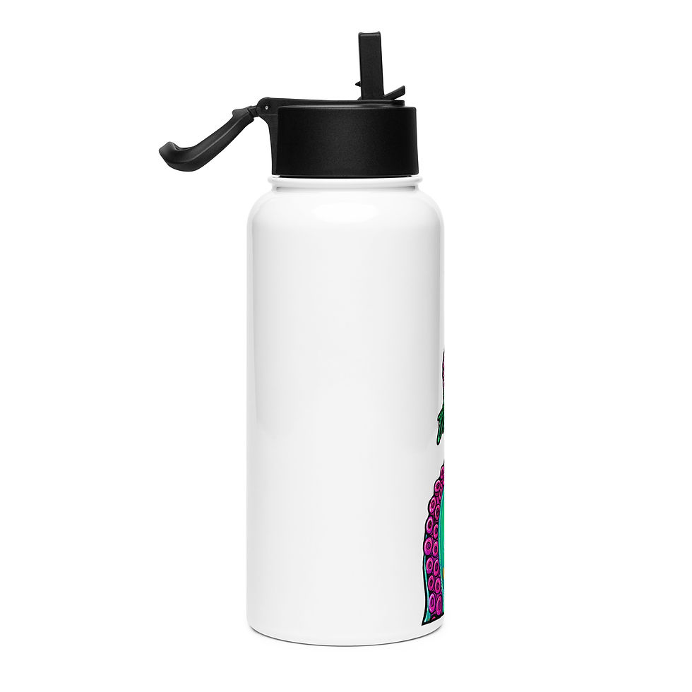 Thumbnail: "Octo-Flower" Stainless steel water bottle with a straw lid