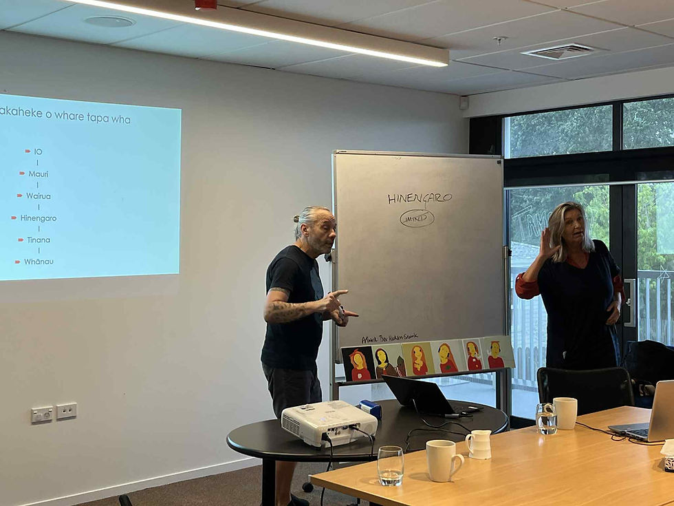 Tipene teaching The Hearing House team about Te Whare Tapa Whā