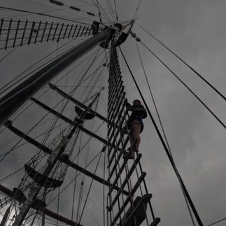 Eviana climbing the rigging