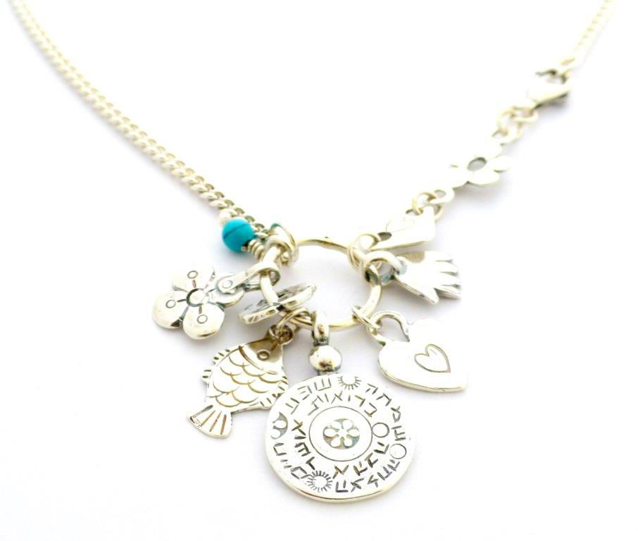 Silver necklace with charms