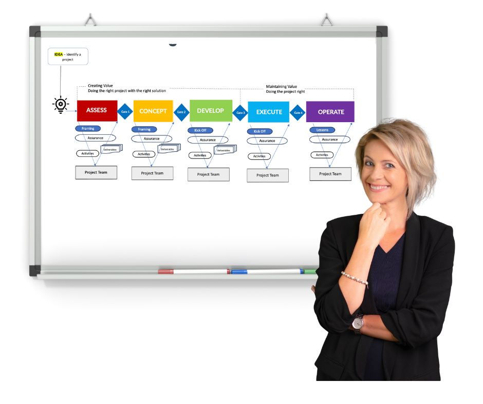 Project executives learning the fundamentals of the Decision Gate and Stage Gate process during training