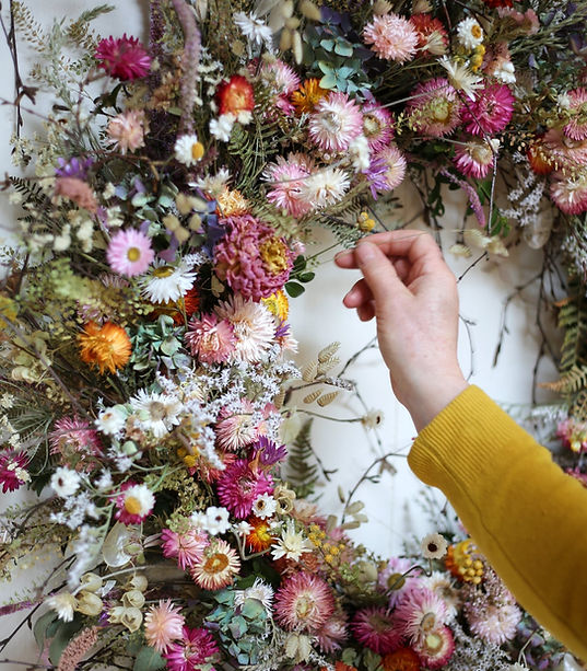 Wreath for Highbrook Cottage by Layla Robinson. Floral artist as featured on Channel 4's Extraordinary Escapes with Sandi Toksvig