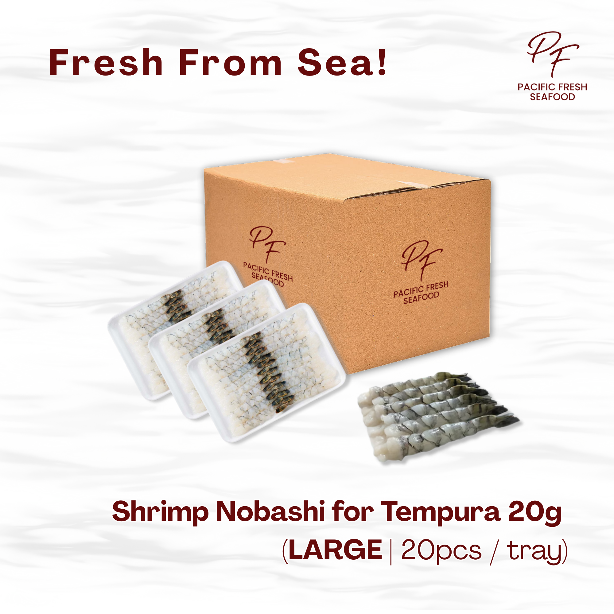 Shrimp Nobashi for Tempura 20g (LARGE) | 20pcs / tray | 30 trays / box)