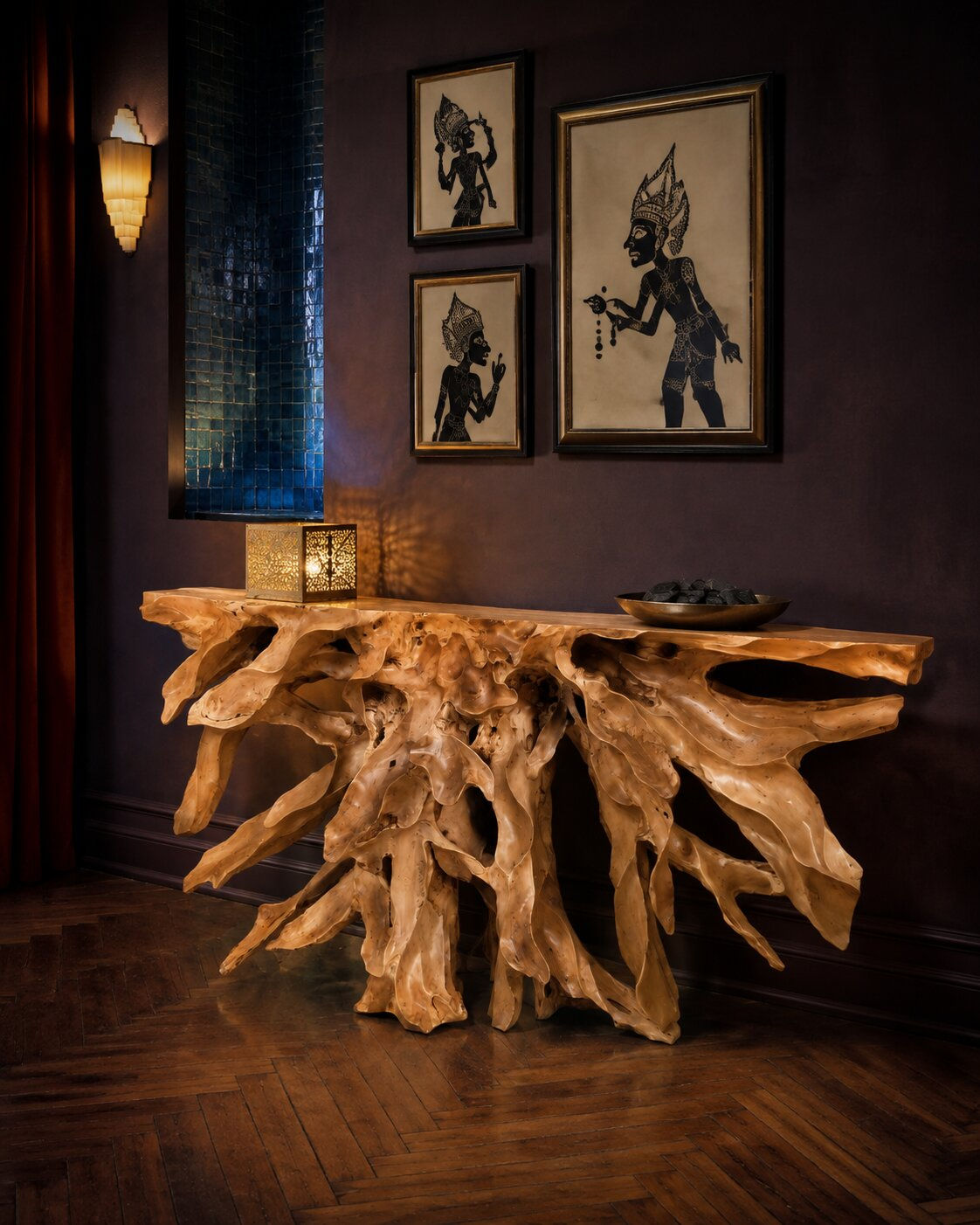 Antler — 59" Carved Teak Root Console
