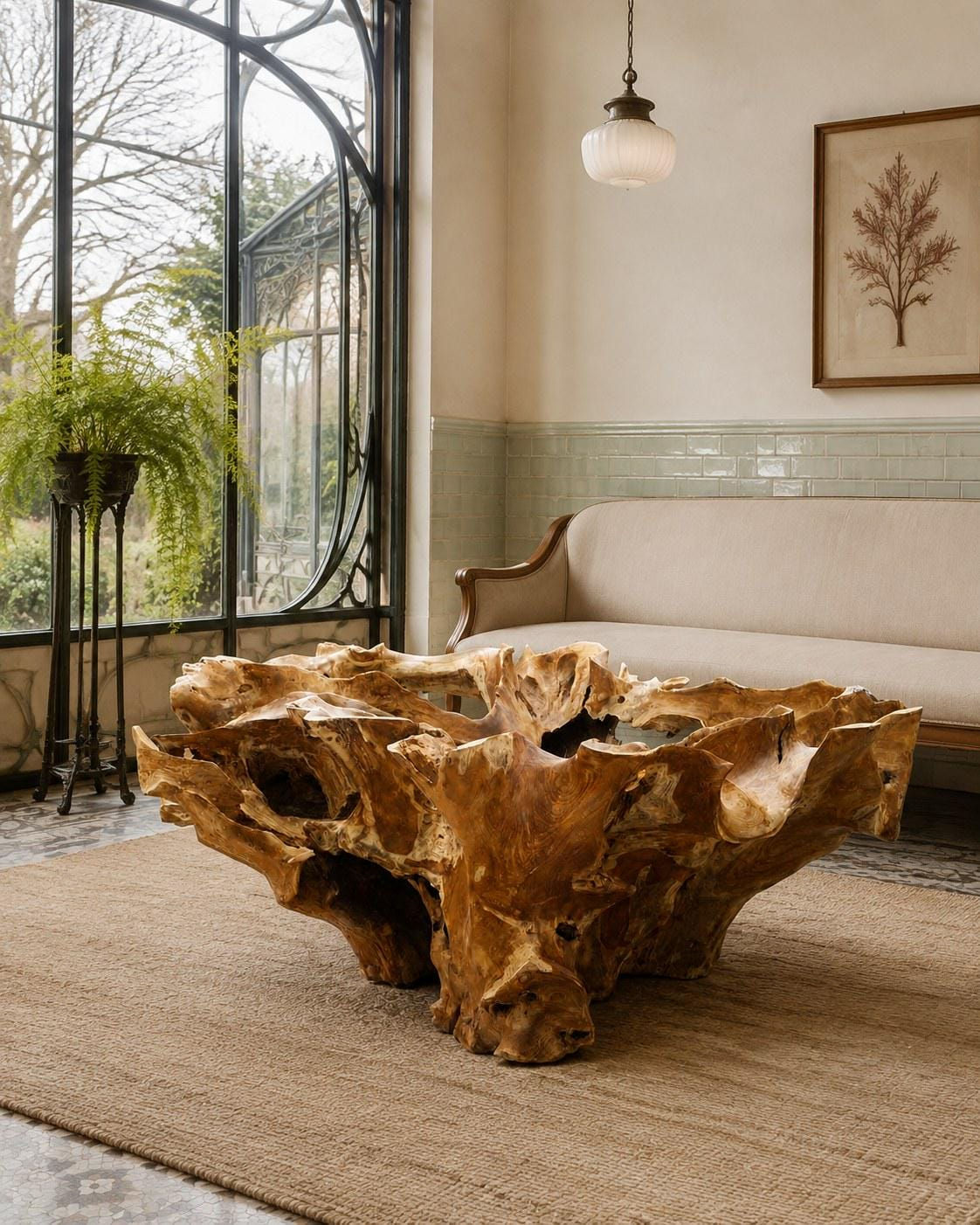 Halo — 39" Round Carved Teak Root Coffee Table