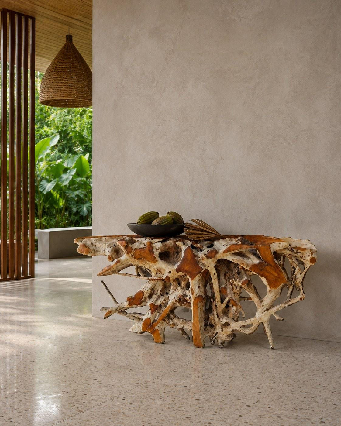 Cirrus — 75" Whitewash Teak Root Console Table