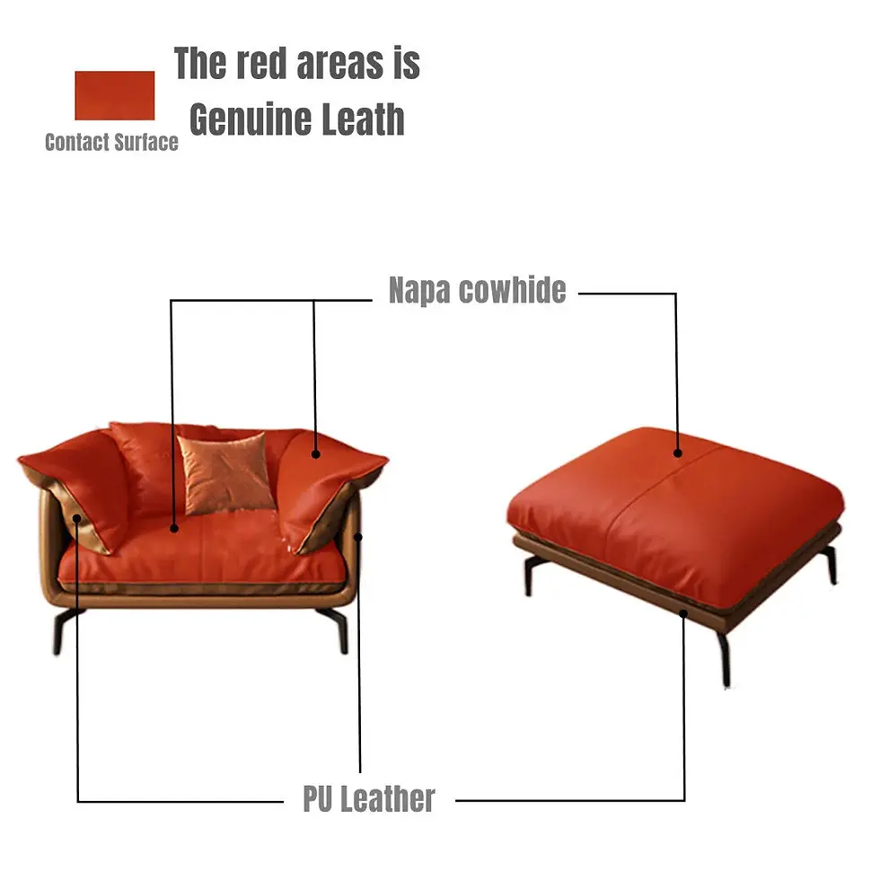 Thumbnail: Italian Minimalist Leather Down Cushion Single Sofa With Ottoman 2537