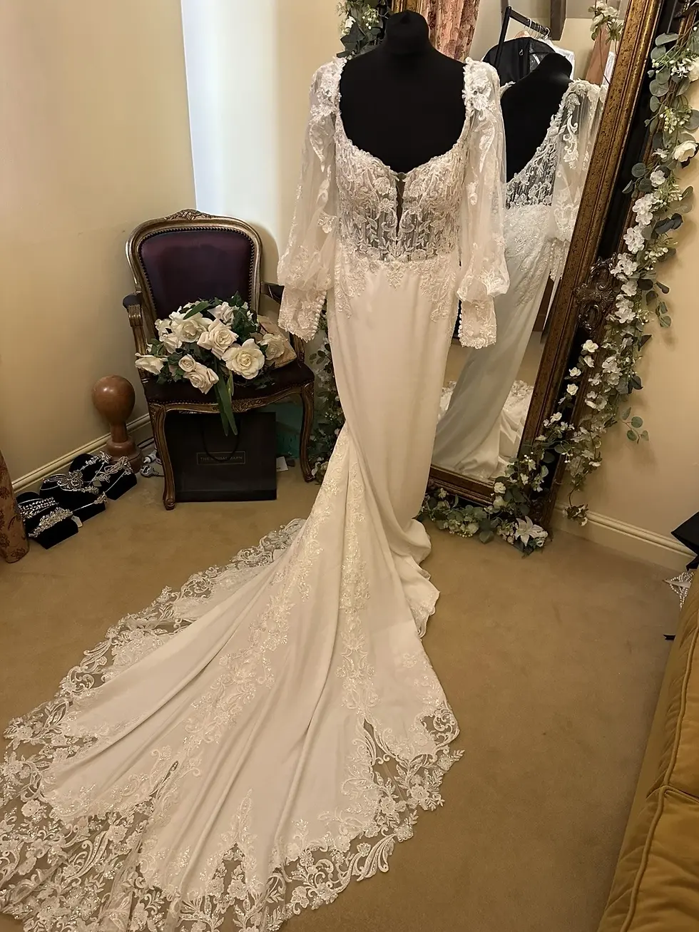 Thumbnail: Justin Alexander IZARA Size 18 Ivory/Ivory/Latte with sleeves! NEW