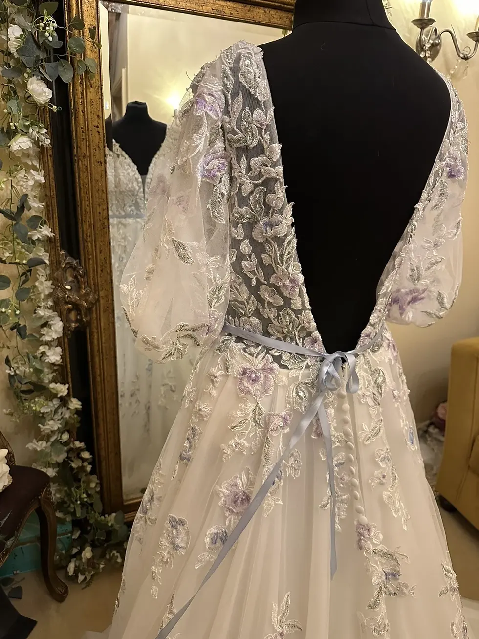 Thumbnail: Mori Lee MALLORY Size 14 Ivory/Blue/Multi NEW!