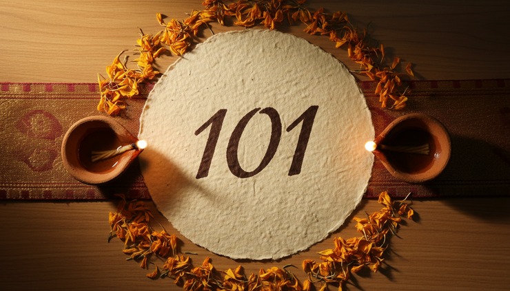 Top-down view of two clay lamps placed beside a paper showing the number 101