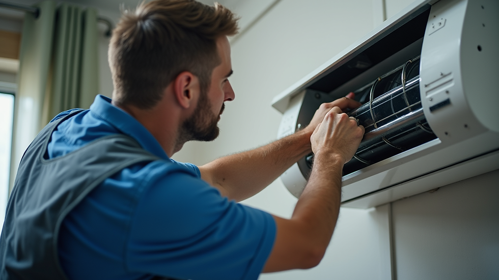 Close-up view of HVAC technician installing an air conditioning unit