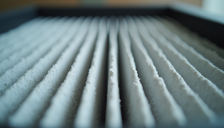 Eye-level view of a clean air filter ready for installation in a home HVAC system