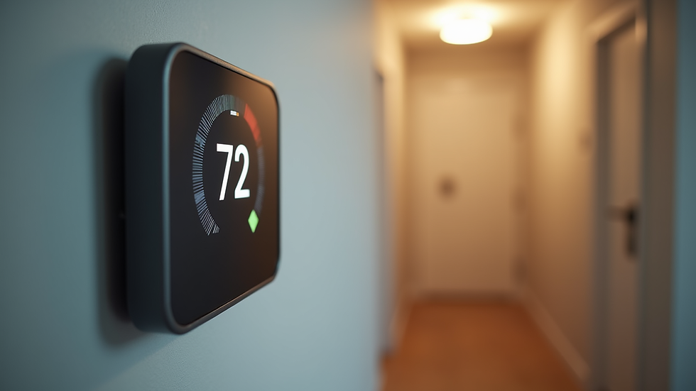 Eye-level view of a modern thermostat on a wall