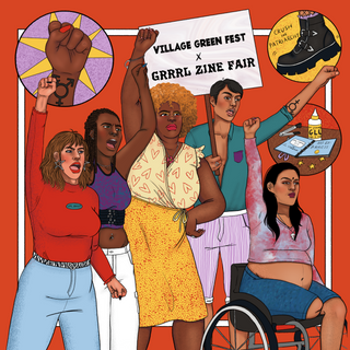 Outdoor Banner for Grrrl Zine Fair at Village Green Fest