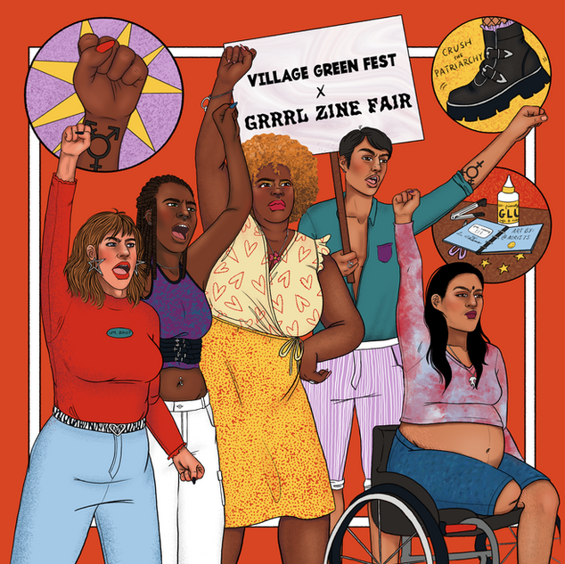 Outdoor Banner for Grrrl Zine Fair at Village Green Fest