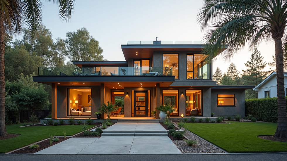 Eye-level view of a modern home with large, energy-efficient windows
