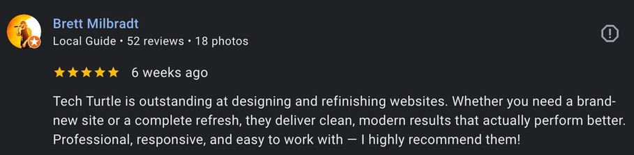 Brett Millbradt 5-star review for outstanding website design.