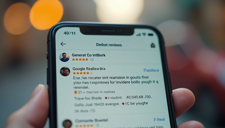Close-up view of a smartphone showing a local business’s Google reviews and ratings