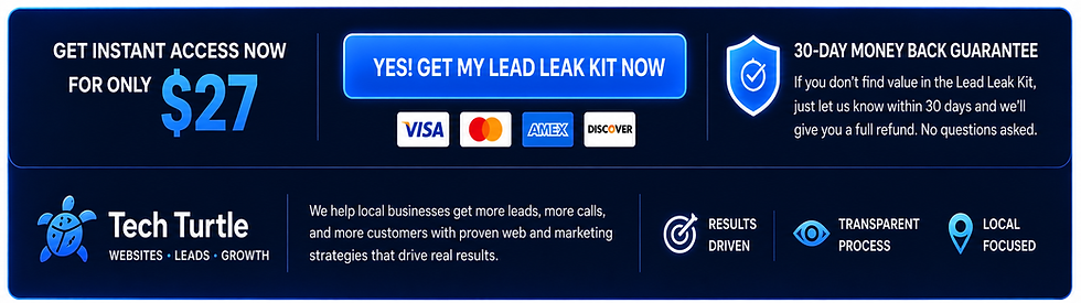 Website lead leak checklist showing missed calls, weak calls to action, and trust signal issues
