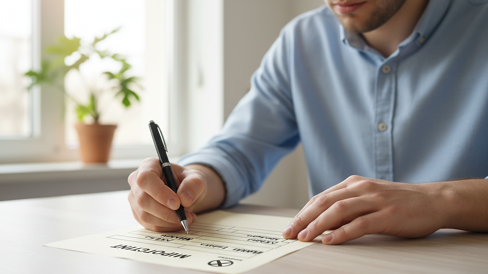 Eye-level view of a rental application form on a clipboard with a pen