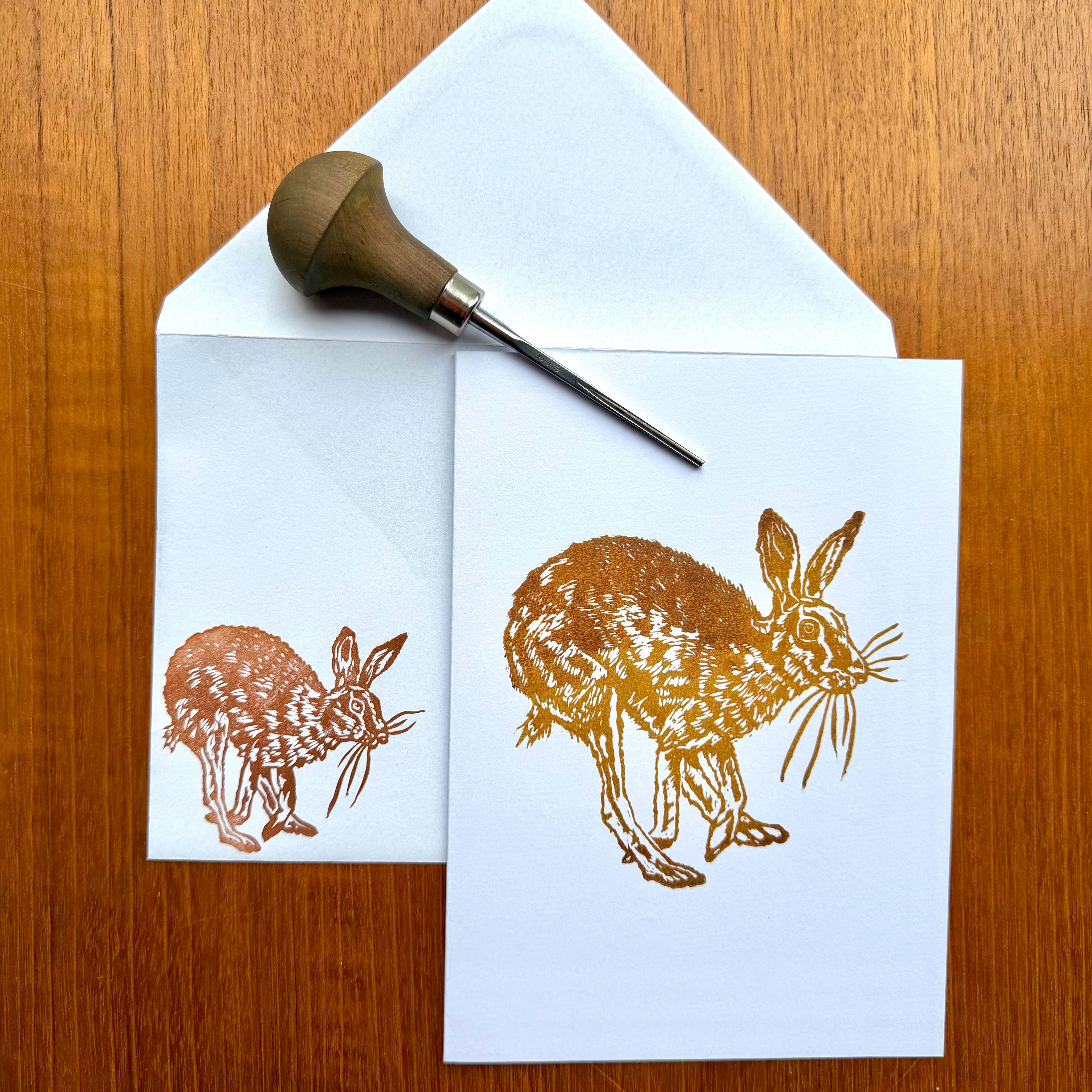Hopping original hand printed greeting cards with matching envelopes