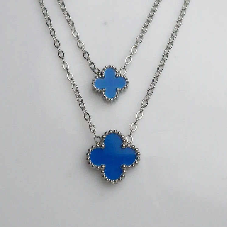 Light Blue Silver Four Leaf Clover Necklace