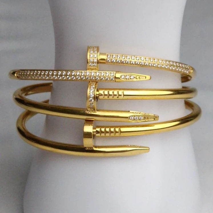Clip On Nail Bangle In Gold Tone