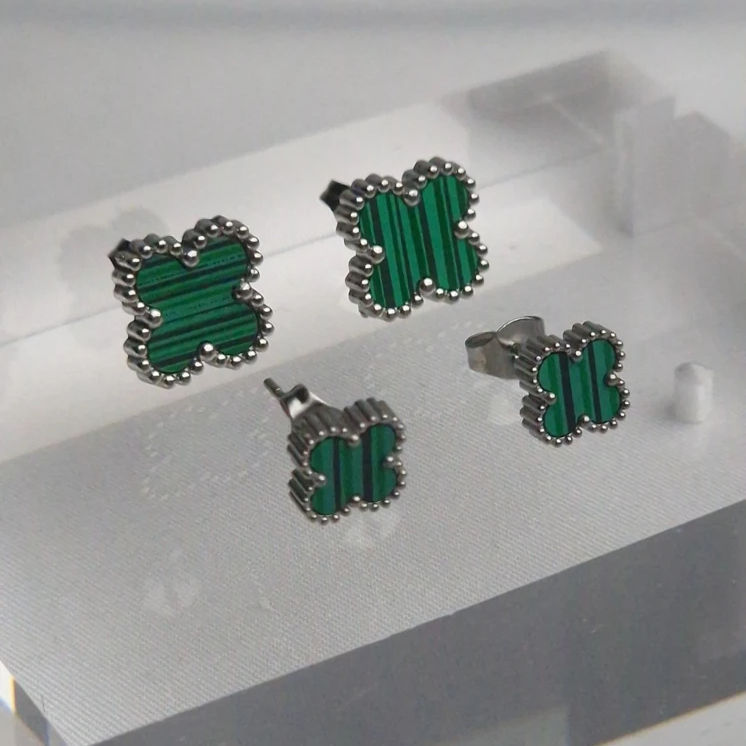 Green Silver Clover Earrings