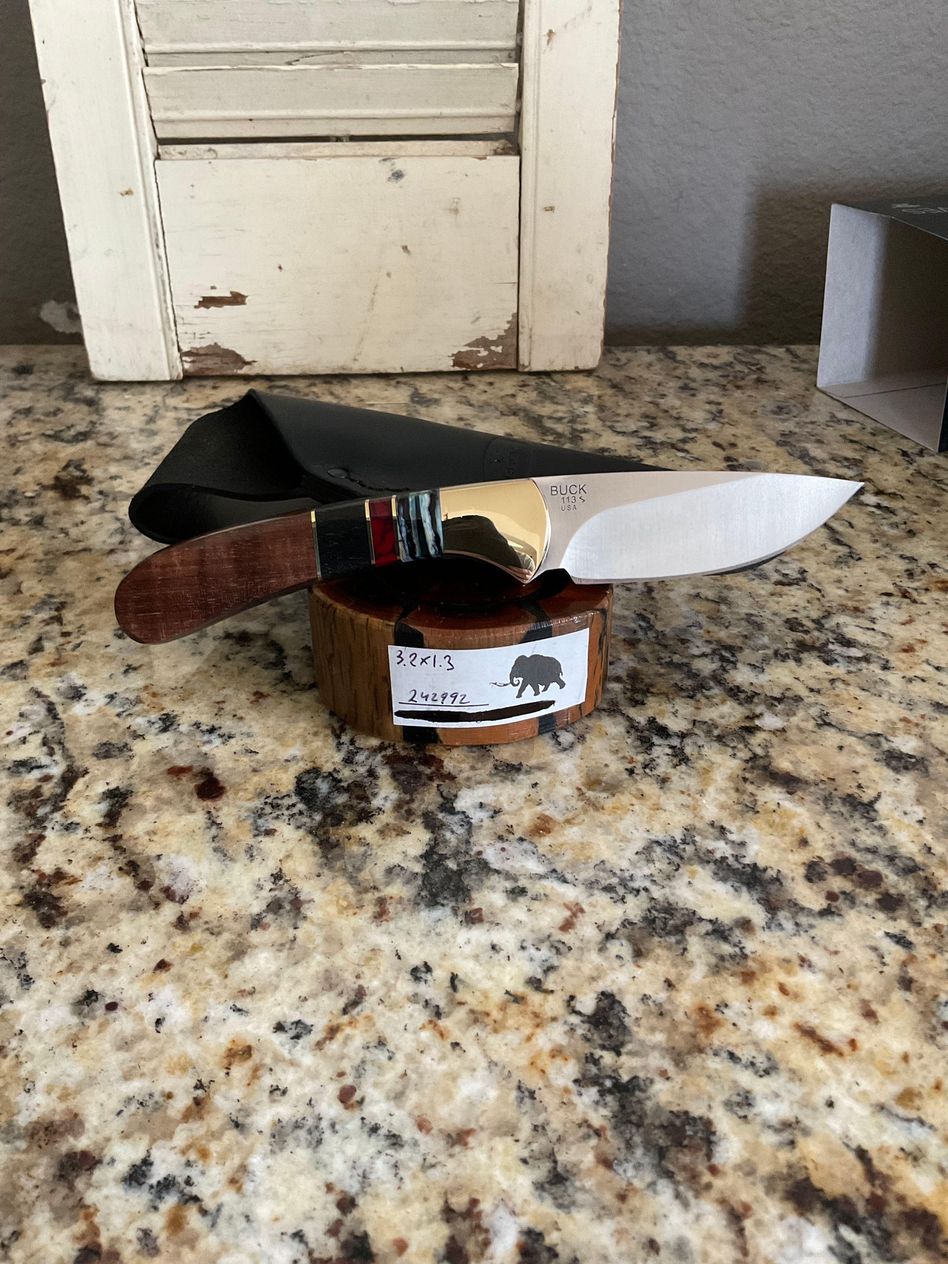 Buck Custom 113 Mammoth tooth, Bog Oak, Bloodstone, Koa, Black G10
