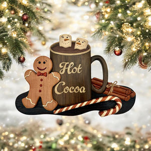 hot cocoa mug christmas winter wood intarsia holiday decor gingerbread candy cane