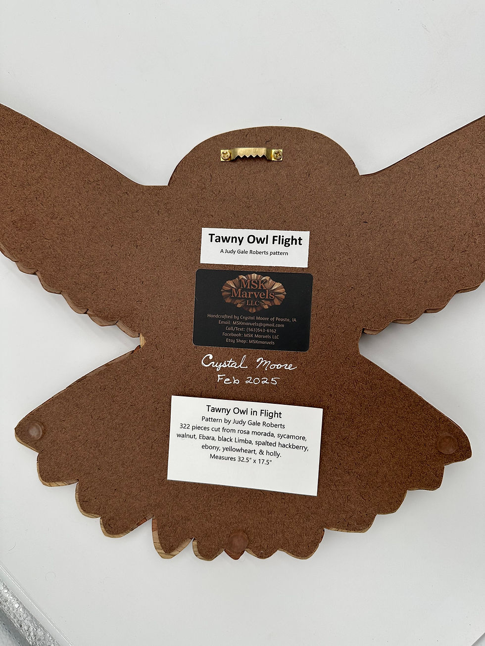 Thumbnail: Tawny Owl in Flight Intarsia Wood Art Decor