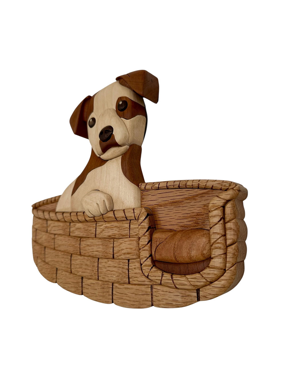 Thumbnail: Puppy in a Basket Intarsia Wood Art Decor