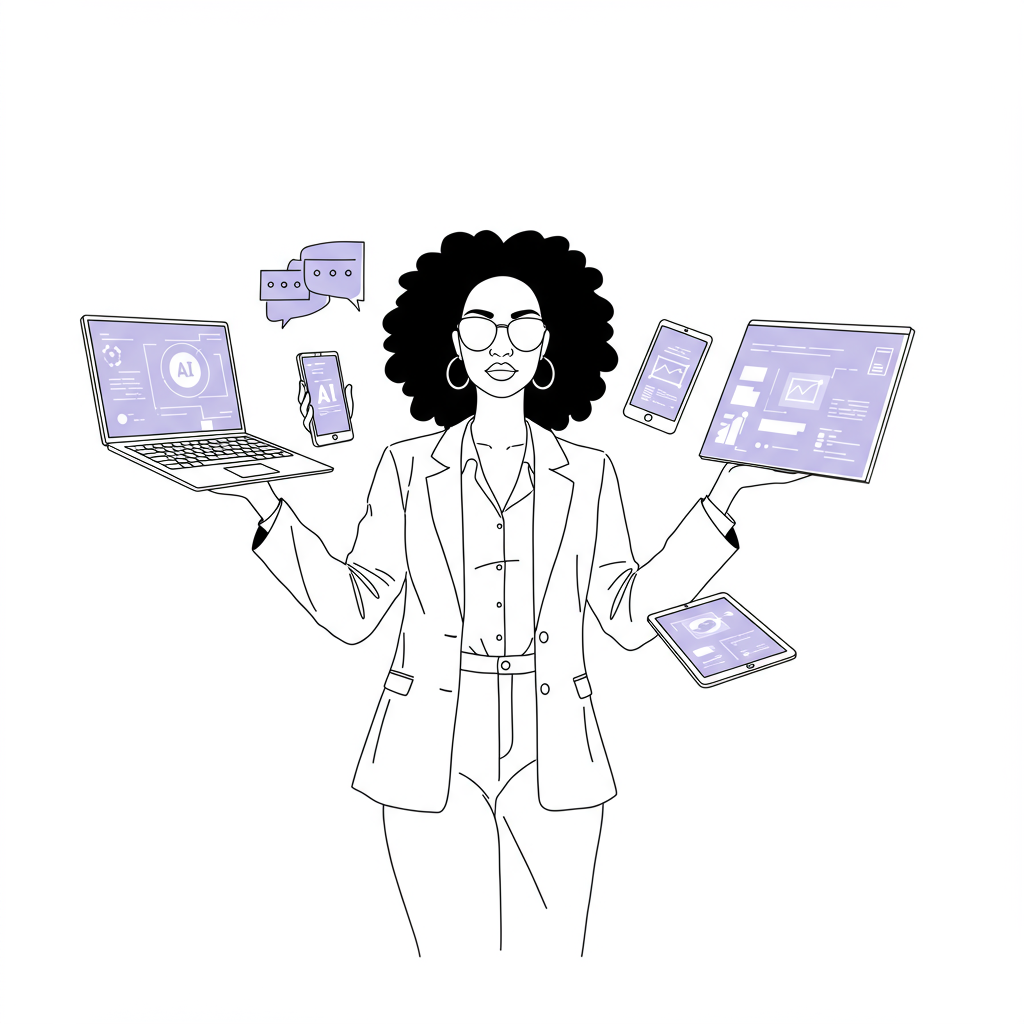 Struggling to juggle it all? Discover how AI can be your secret weapon for biz, family, & sanity! #Femmeprenista #AIforfemales
