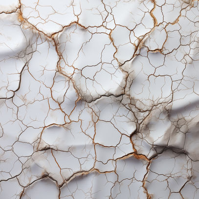  A imagem apresenta uma composição abstrata com uma superfície texturizada, lembrando terra seca e rachada. O fundo branco é atravessado por linhas irregulares douradas e cinzentas que formam uma rede de fissuras orgânicas, como rachaduras naturais. As áreas de sombra criam um leve relevo, sugerindo profundidade e movimento sutil. A obra transmite a sensação de rusticidade e elegância, com uma textura que evoca elementos naturais e um toque de sofisticação.