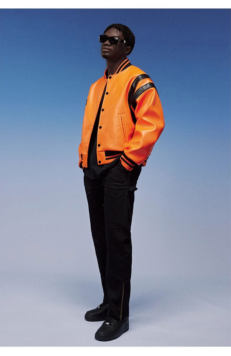 섬네일: Mauroicardi Spring Autumn Cool Loose Purple and White Patchwork Pu Leather Bombe