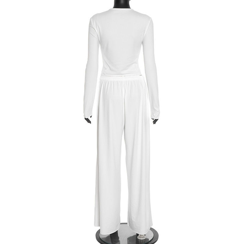 Miniaturbild: Blifanbo Casual Long Sleeve Crop Top Loose Long Pants 2 Pieces Set Women Autumn 