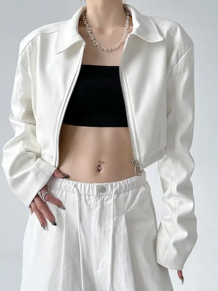 Miniatyrbilde: PU Leather Crop Jacket - Black Retro Design