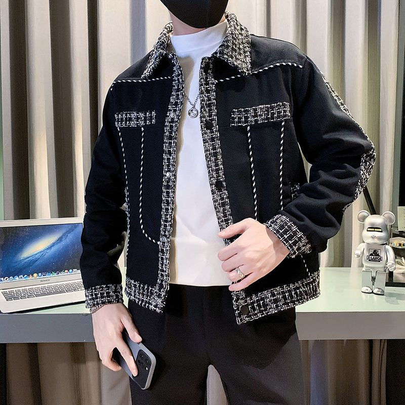Miniatura: Autumn Winter New Fashion Turn-down Collar Long Sleeve Patchwork Color Blocking 