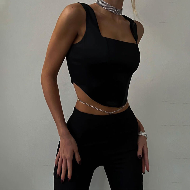 Miniatura: Black Sleeveless Neck Crop Top – Sexy Corset Bustier
