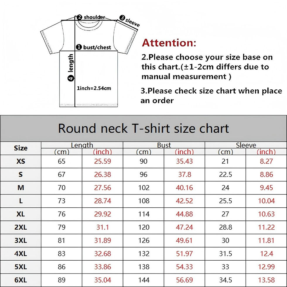 Miniatura: Size chart for Summer 2025 Fitness & Exercise Tee with detailed measurements