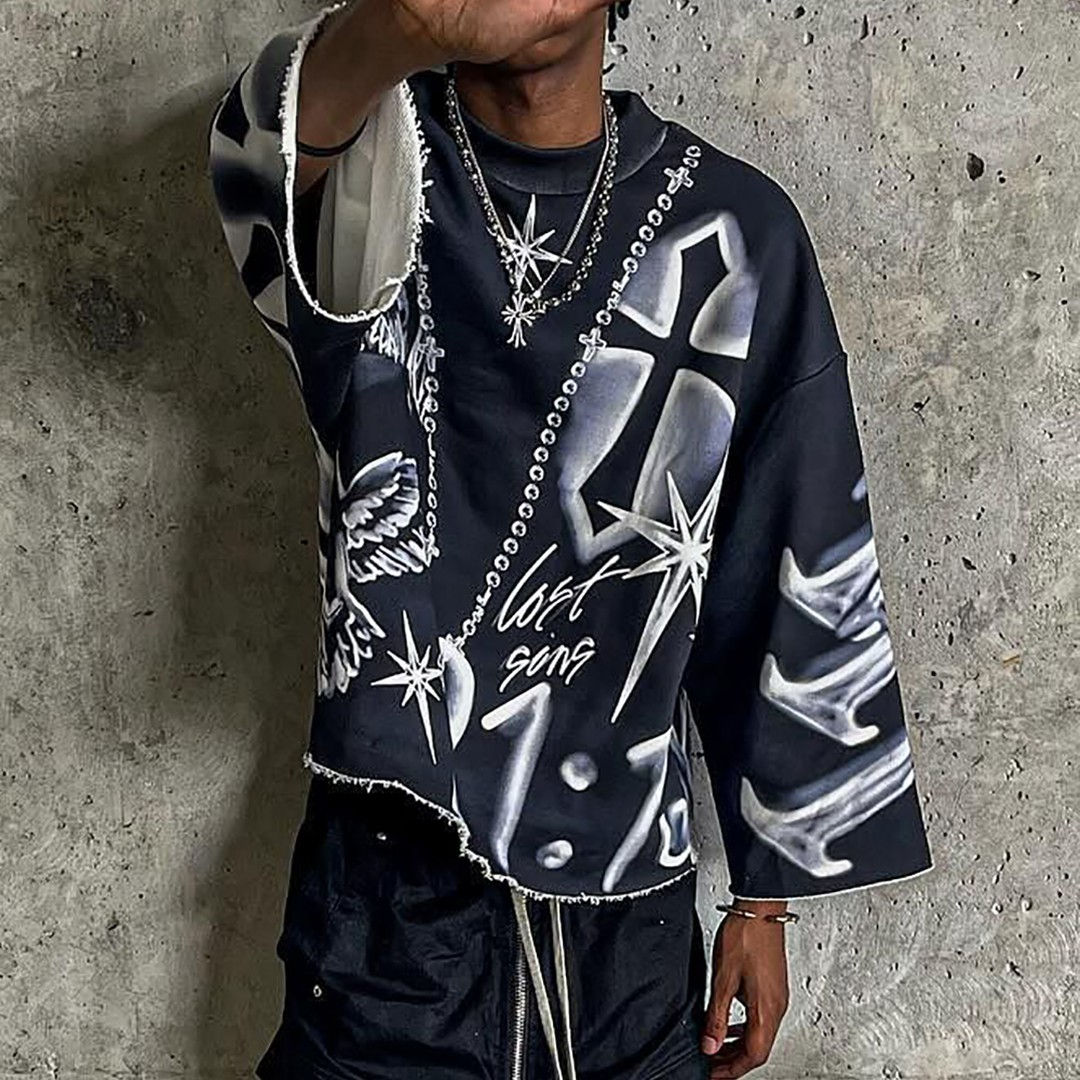 Streetwear Three Quarter Tops Men Women Hip Hop Punk Graffiti Design Graphic Pri
