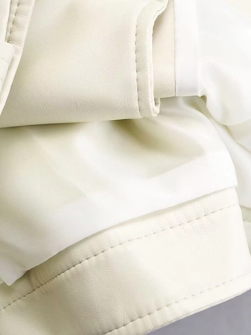 Miniatura: 2025 Women Autumn Winter Faux Soft Leather Jackets Coats Lady White Black PU Riv