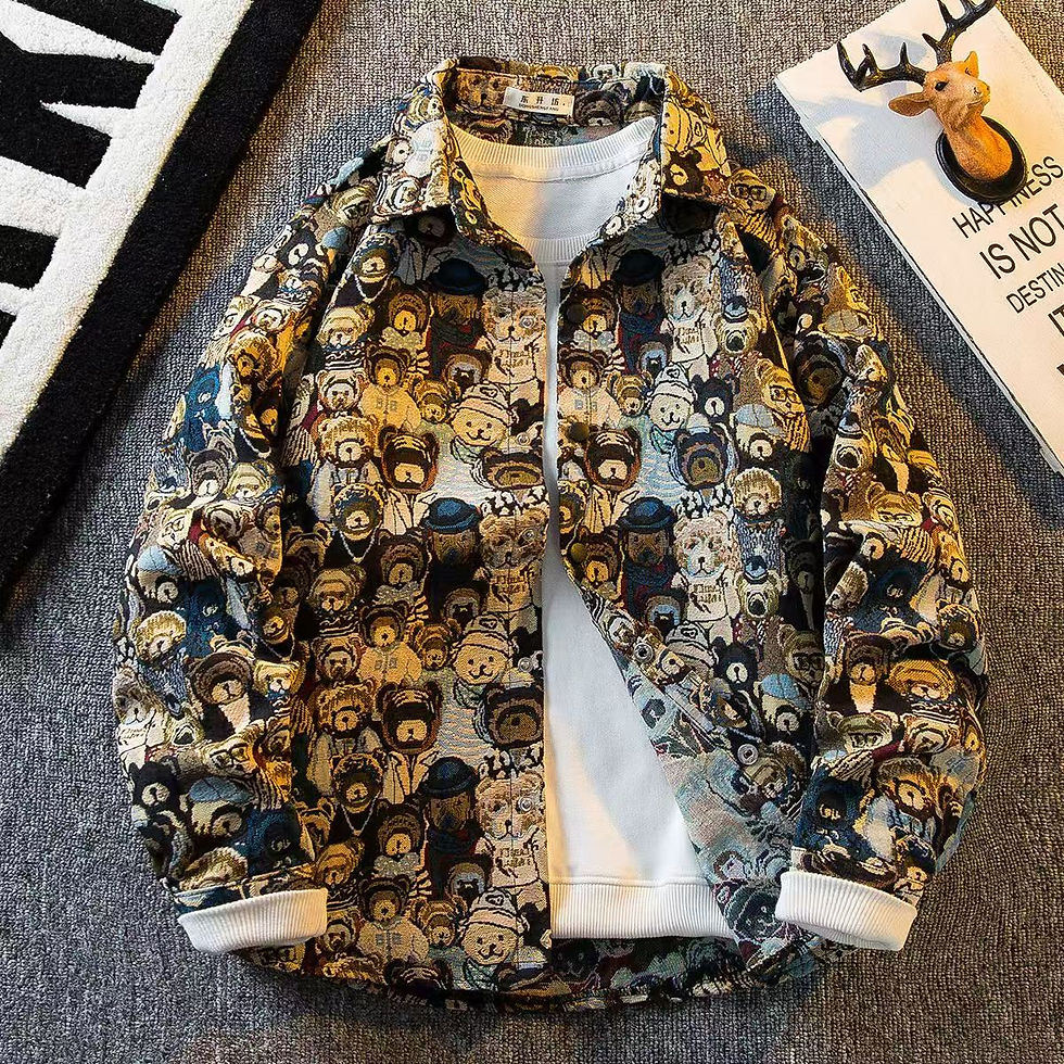 Miniatura: 2025 Spring Men’s Doodle Camouflage Jacket – Loose Cargo Lapel Streetwear Coat |