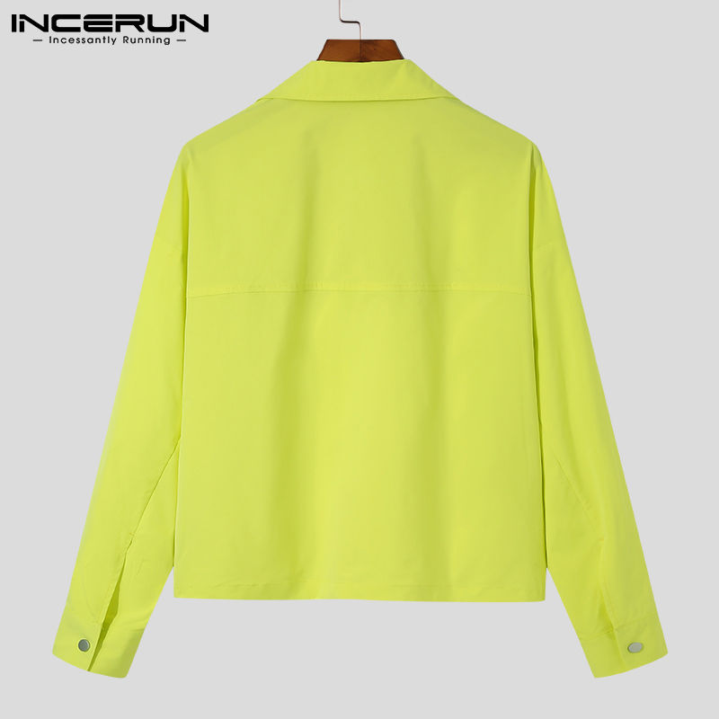 섬네일: INCERUN 2024 Men’s Neon Jacket – Lapel Long Sleeve Streetwear Coat | Villains &