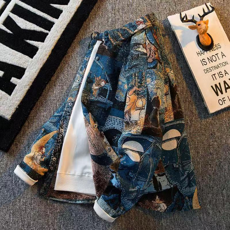 Miniatura: Angled view of doodle camo jacket showing chest and collar design