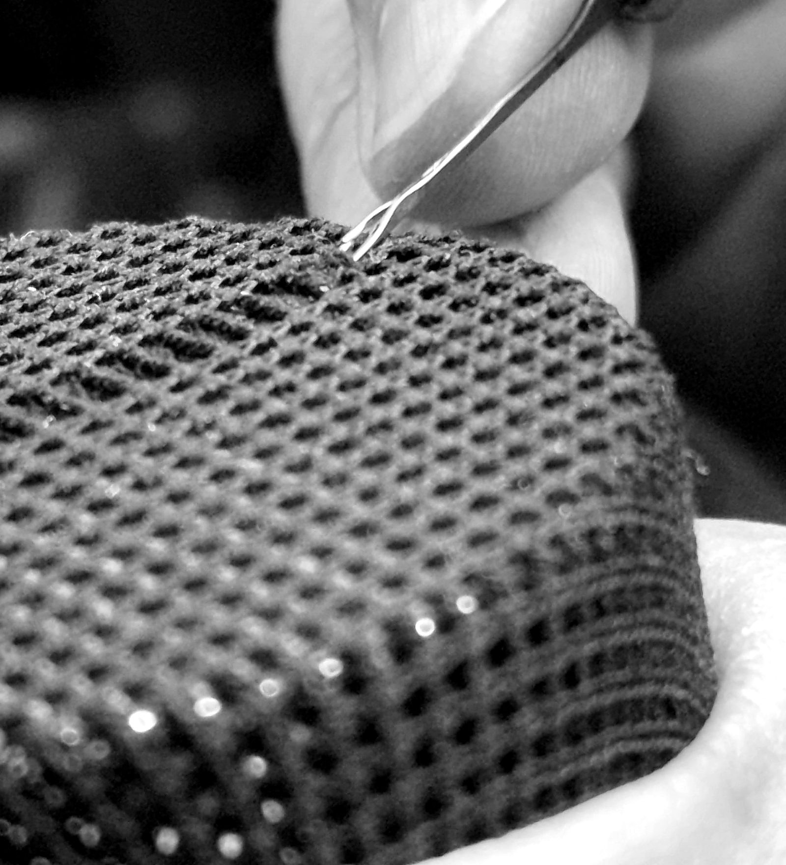 Macro d'une maille fine reprise au crochet