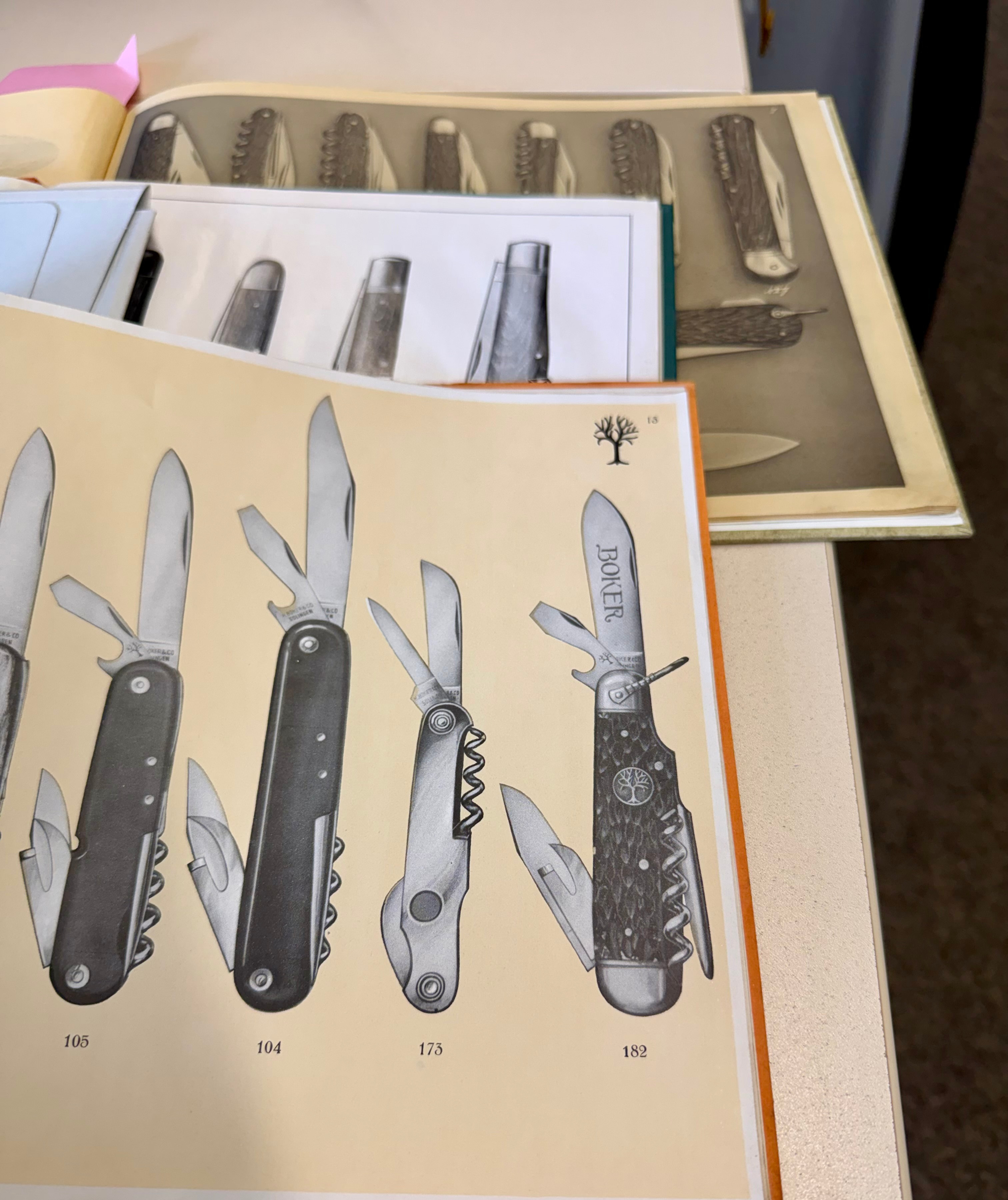 Historic Böker pattern book showing Sportmesser and other vintage pocket knife patterns