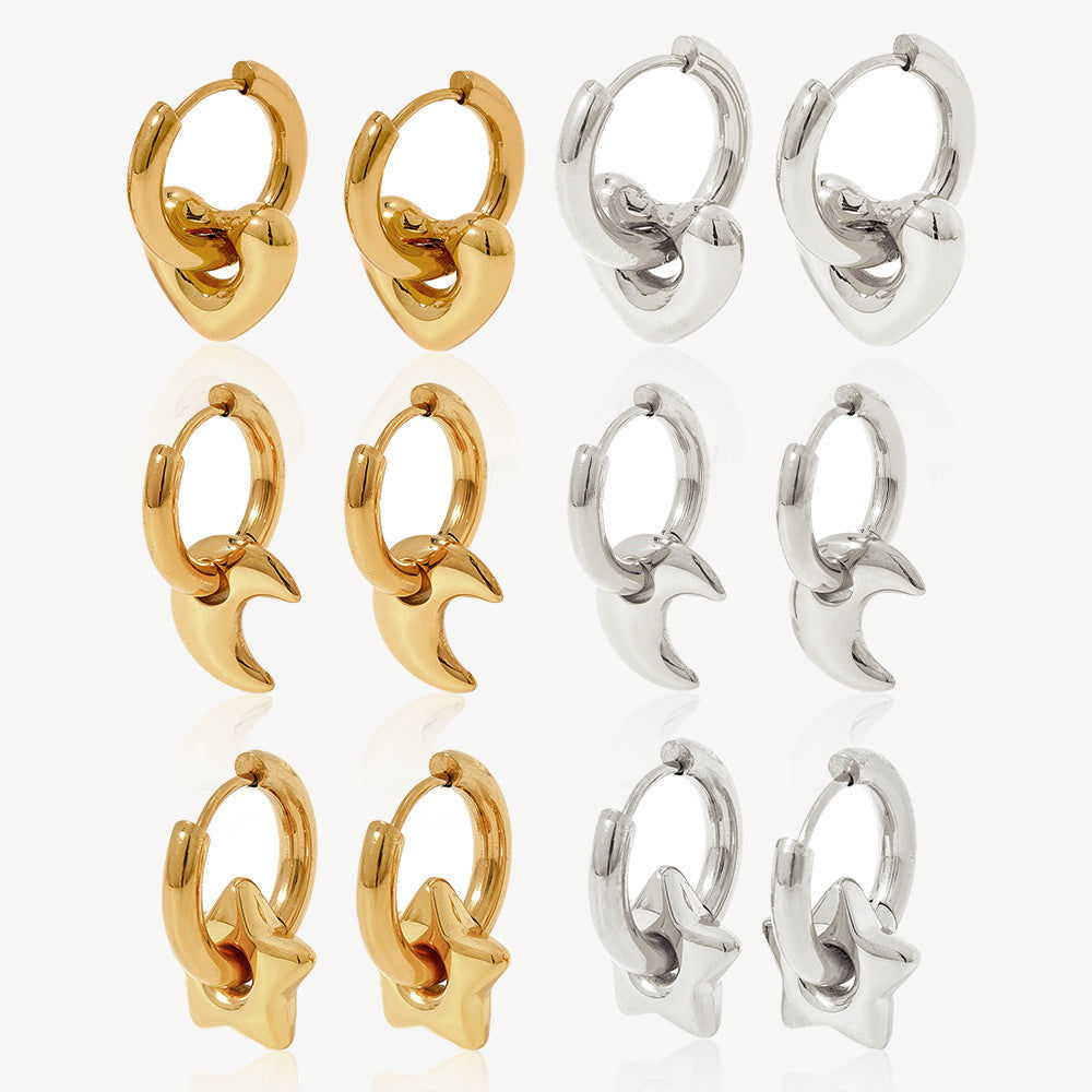 Celestial & Heart Stainless Steel Hoop Earrings